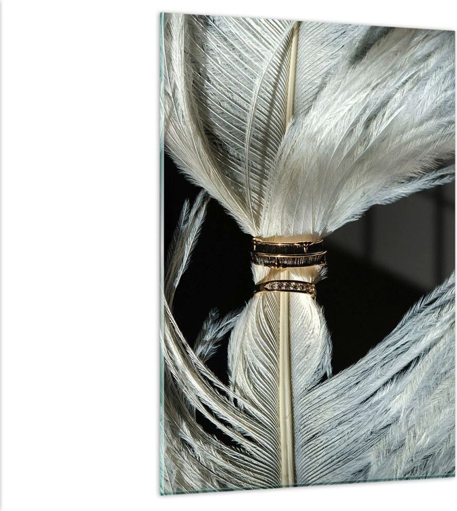 Bilder auf glas - Einteilig - Feder Romantik Ehe - 80x120cm - Glasbilder - Wandbilder - Bilder - zum Aufhängen bereit - Wanddekoration aus Glas - ...