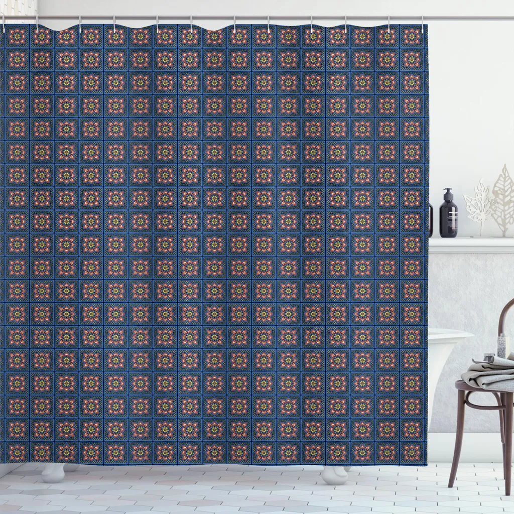Tenda Doccia Orientale ABAKUHAUS 175x180cm - Design Blu Multicolore