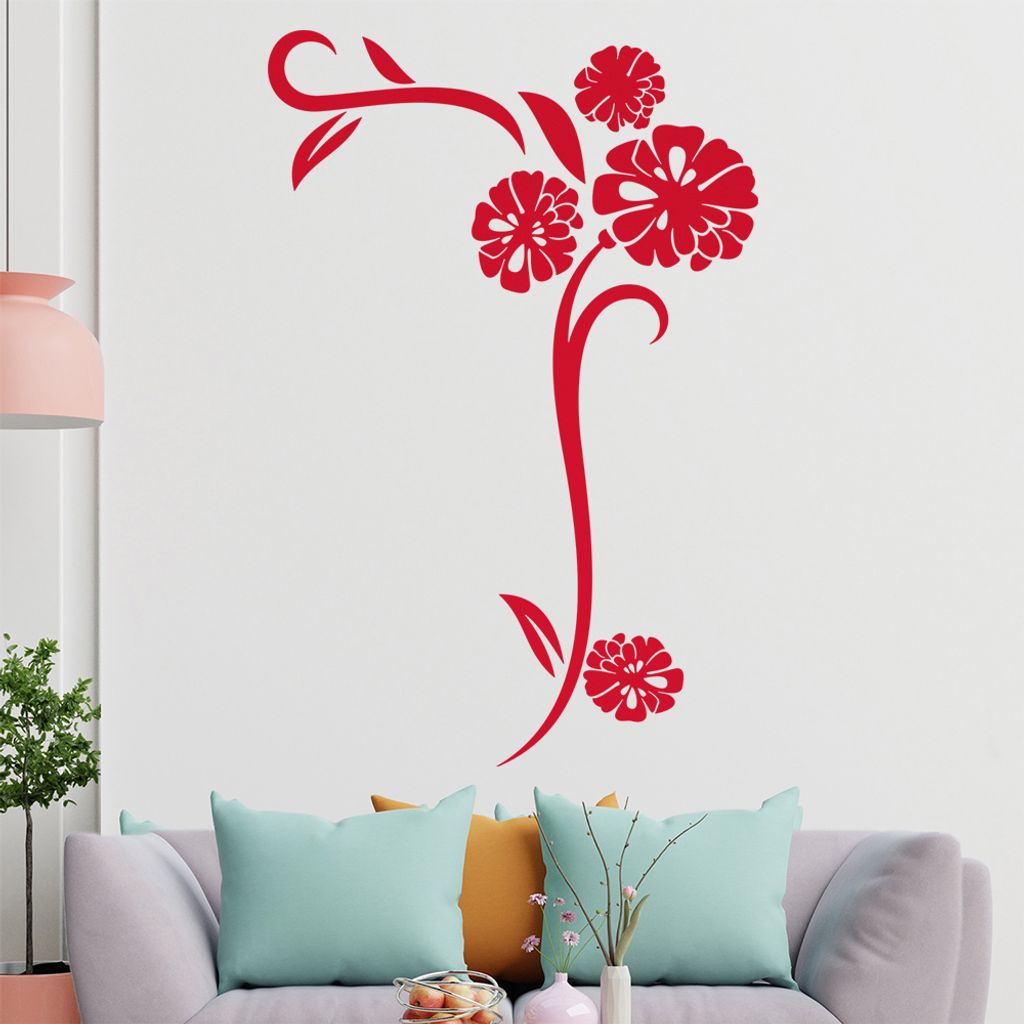 Blume - Linien Wandtattoo in 6 Größen - Wandaufkleber Wall Sticker - Dekoration, Küche, Wohnzimmer, Schlafzimmer, Badezimmer