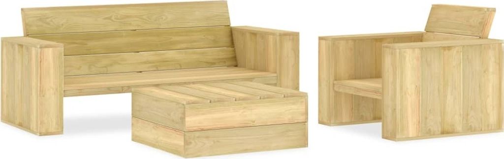 3-tlg. Garten-Lounge-Set Kiefernholz Imprägniert