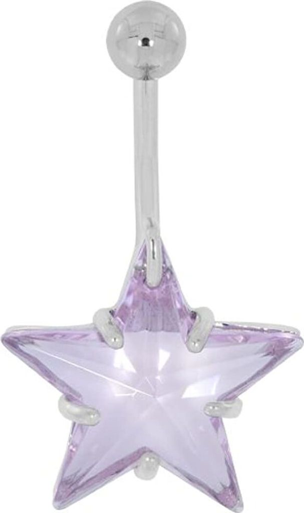 Bauchnabel Silber Piercing Stern Mit Kristall Elements - Rosa