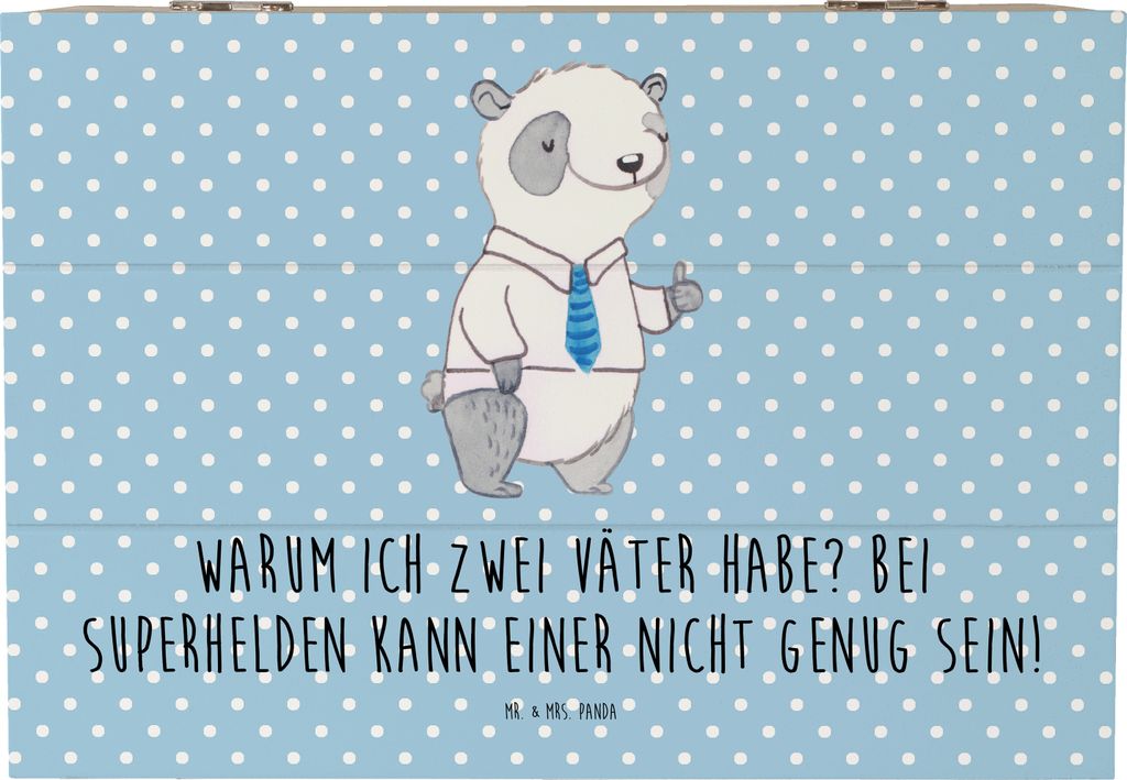 Mr. & Mrs. Panda Geschenkbox Superhelden Stiefvater 22 x 15 cm - Blau Pastell - Geschenk, holzschachtel, schatztruhe, Superheld, Box, Dankbarkeit, ...
