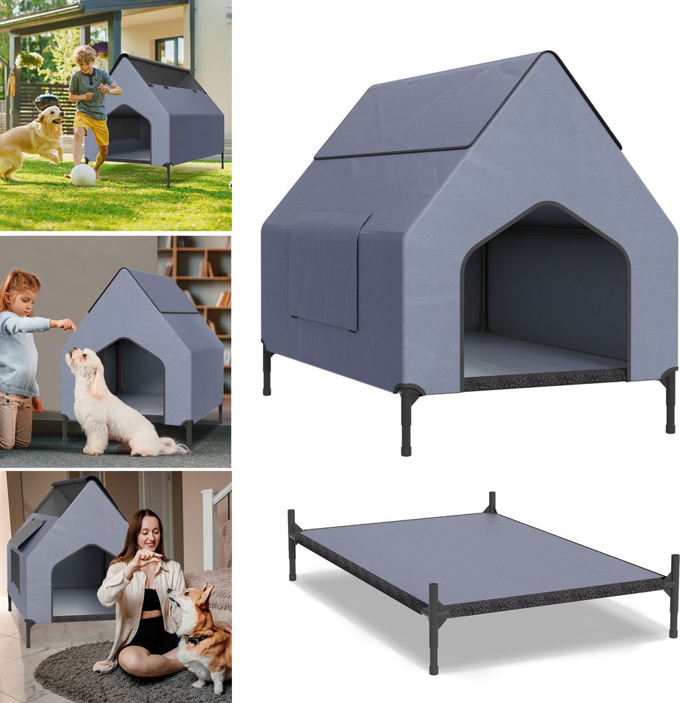 XINZI Outdoor Hundeliege überdacht, 130x85x113 cm, wasserabweisendes, kratzfestes Oxford-Material & atmungsaktives Netzgewebe, Größe S
