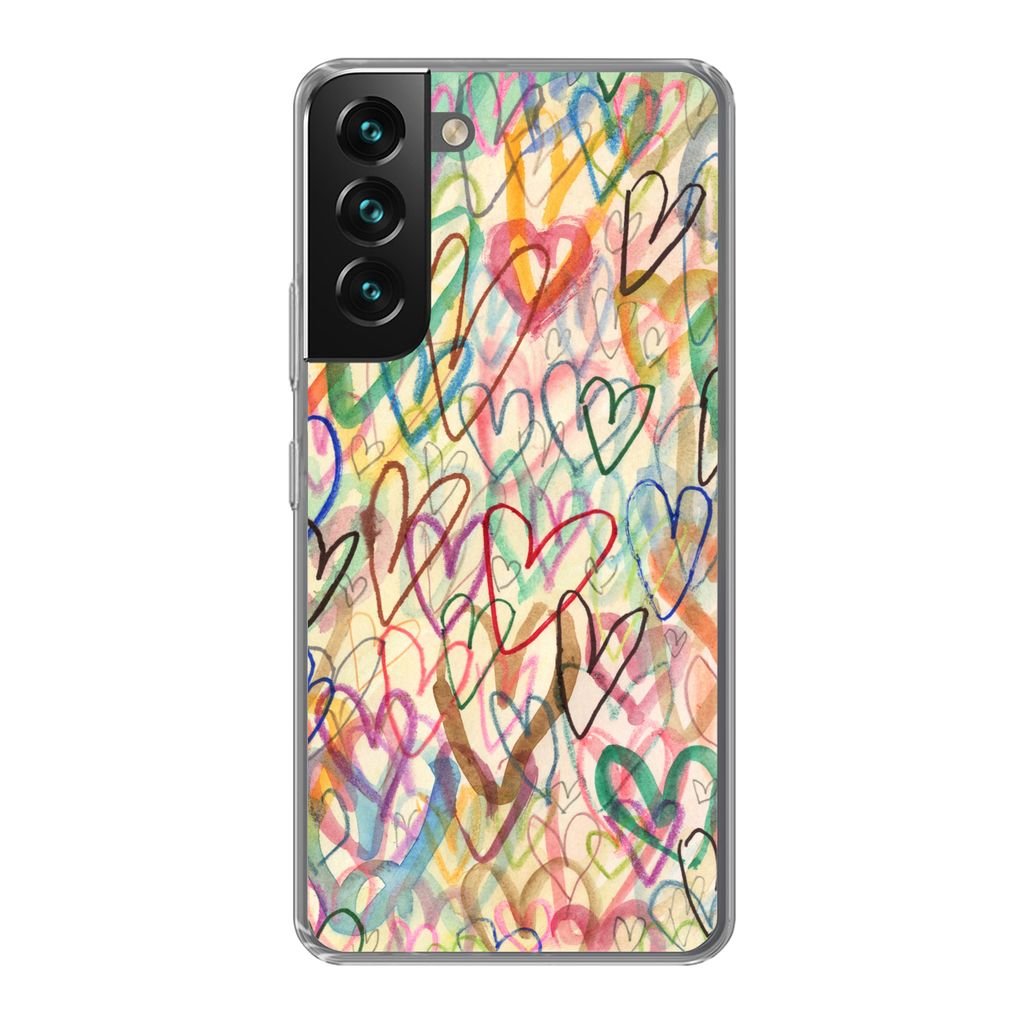 MuchoWow Handyhülle Schutzhülle Hülle für Samsung Galaxy S22 Eine Illustration mit Herzen im Hintergrund Silikon Softcase Handy Hülle - Mobi...