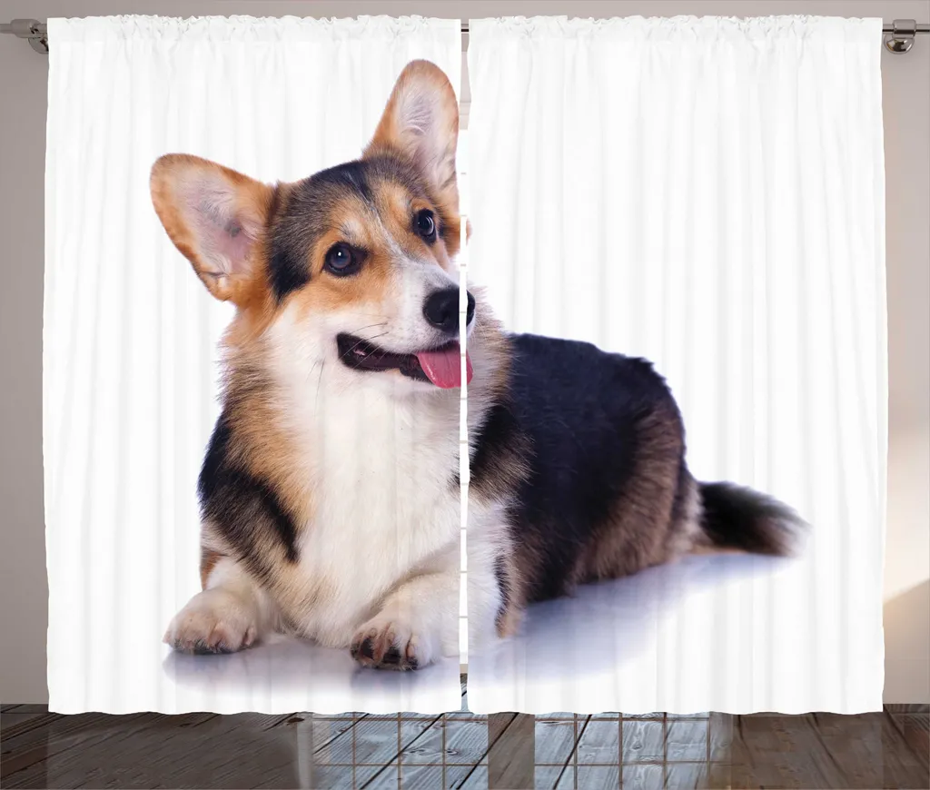 ABAKUHAUS Tenda rustica Corgi, arte per gli amanti dei cani Pembroke Welsh, tenda con passanti e ganci per camera da letto, 280 x 245 cm, Pale Eggshell Dark Peach