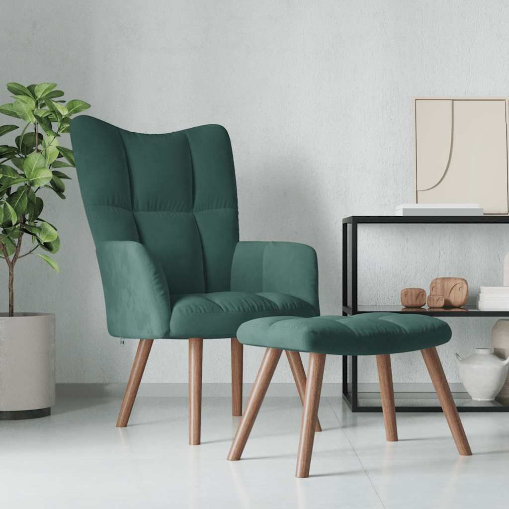 Maison Exclusive - Relaxsessel mit Hocker Dunkelgrün Samt
