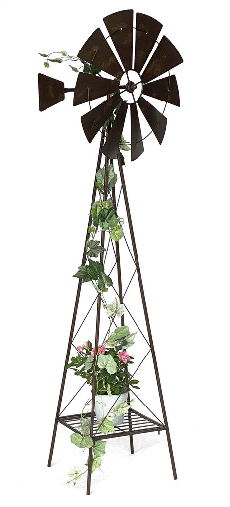 DanDiBo Windrad Metall 170 cm kugelgelagert Braun Windspiel Gartenstecker 96019 Windmühle Wetterfest Gartendeko Garten Bodenstecker