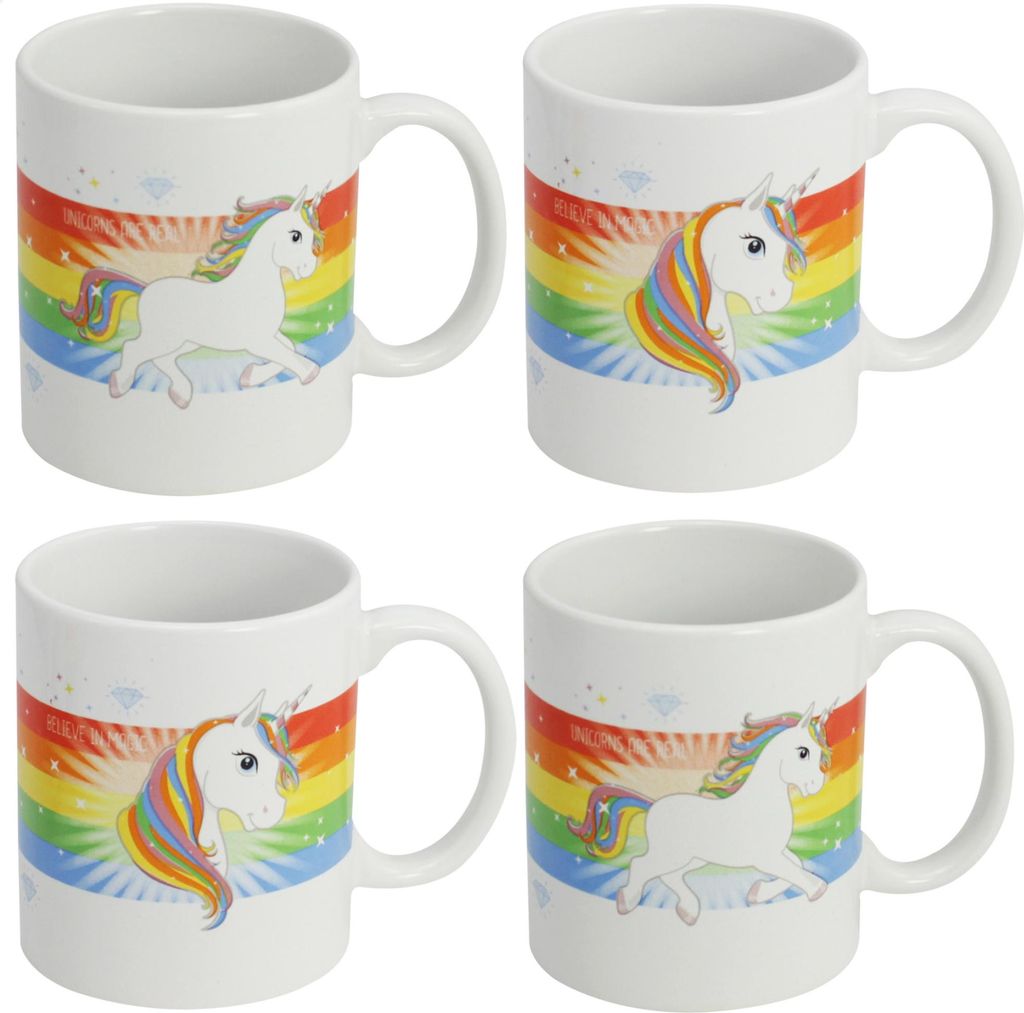 com-four 4x Kaffeebecher "Unicorn" - Zauberhafte Einhorn Kaffeetasse - Teetasse mit magischen Motiven - je 325 ml