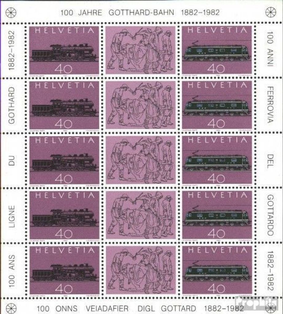 Briefmarken Schweiz 1982 Mi 1214-1215Klb Kleinbogen (kompl.Ausg.) postfrisch Gotthard-Bahn