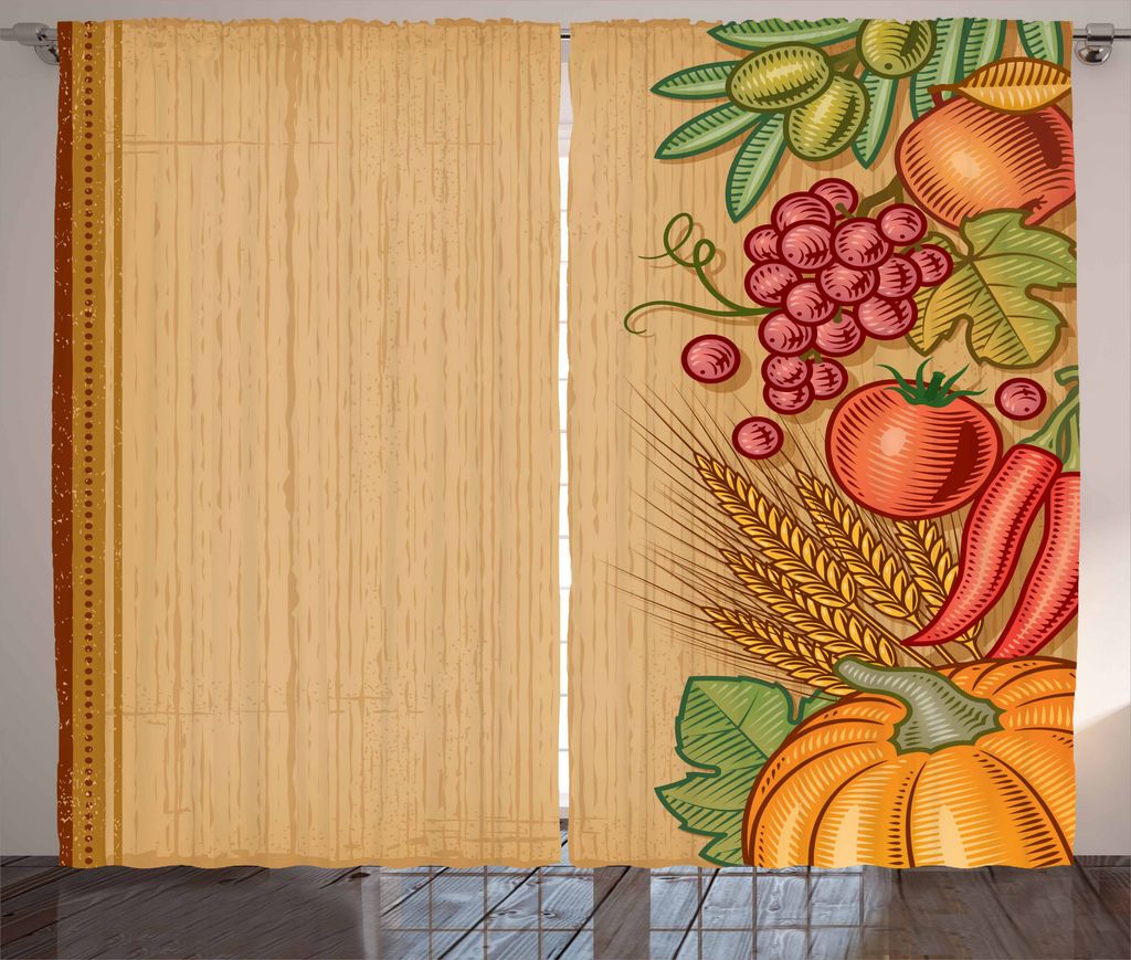 ABAKUHAUS Ernte Rustikaler Gardine, Retro Saison Rahmen, Schlafzimmer Kräuselband Vorhang mit Schlaufen und Haken, 280 x 225 cm, Mehrfarbig