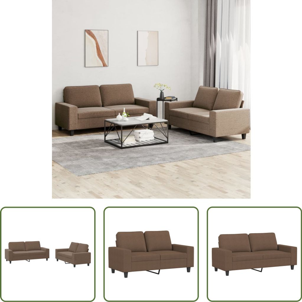 The Living Store 2-tlg. Sofagarnitur Braun Stoff