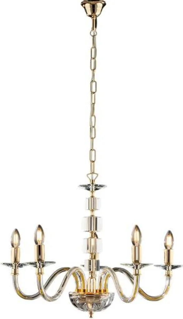 Lustre 5 lumières doré avec cristaux strass et verre clair Franz
