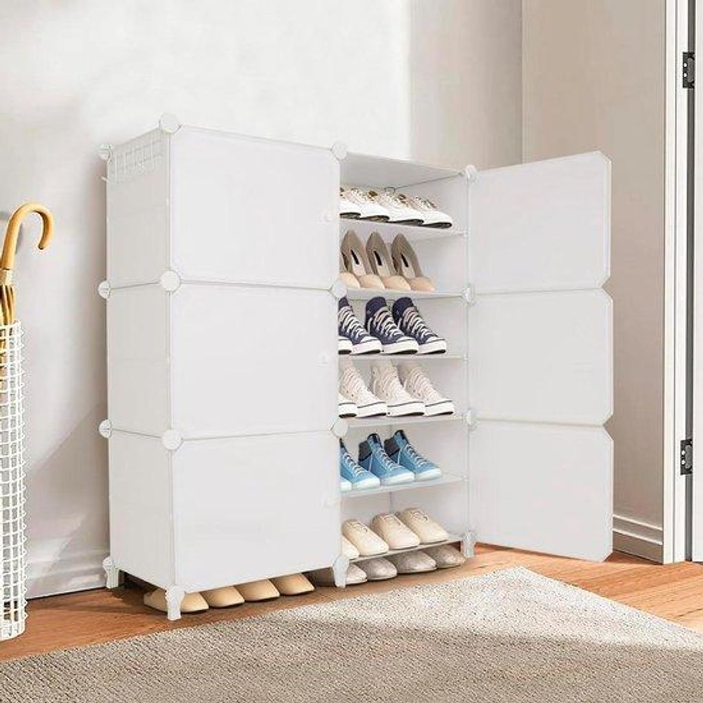 Plastische Schuhregal-Box mit Türen - Faltbar und Stapelbar - Weiß