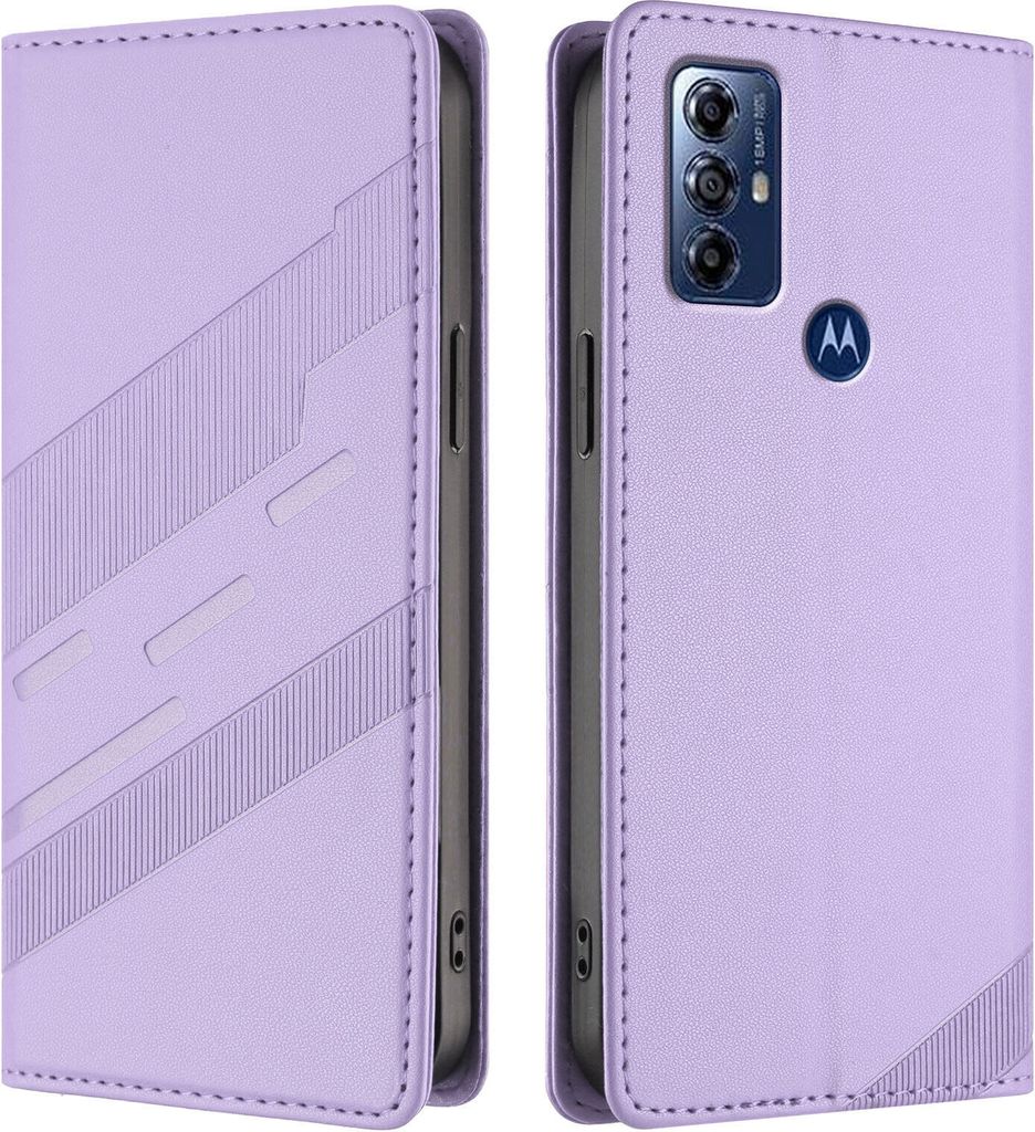 Hülle für Motorola Moto G Play 2022, Kunstleder Brieftaschen Handyhülle mit Kartenfach und Standfunktion Violett