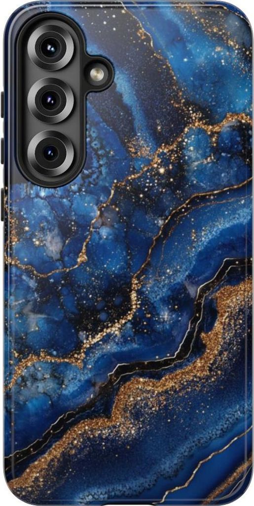 Blau-goldenes Geodenmuster – Hülle Kompatibel mit Samsung Galaxy S25 Plus