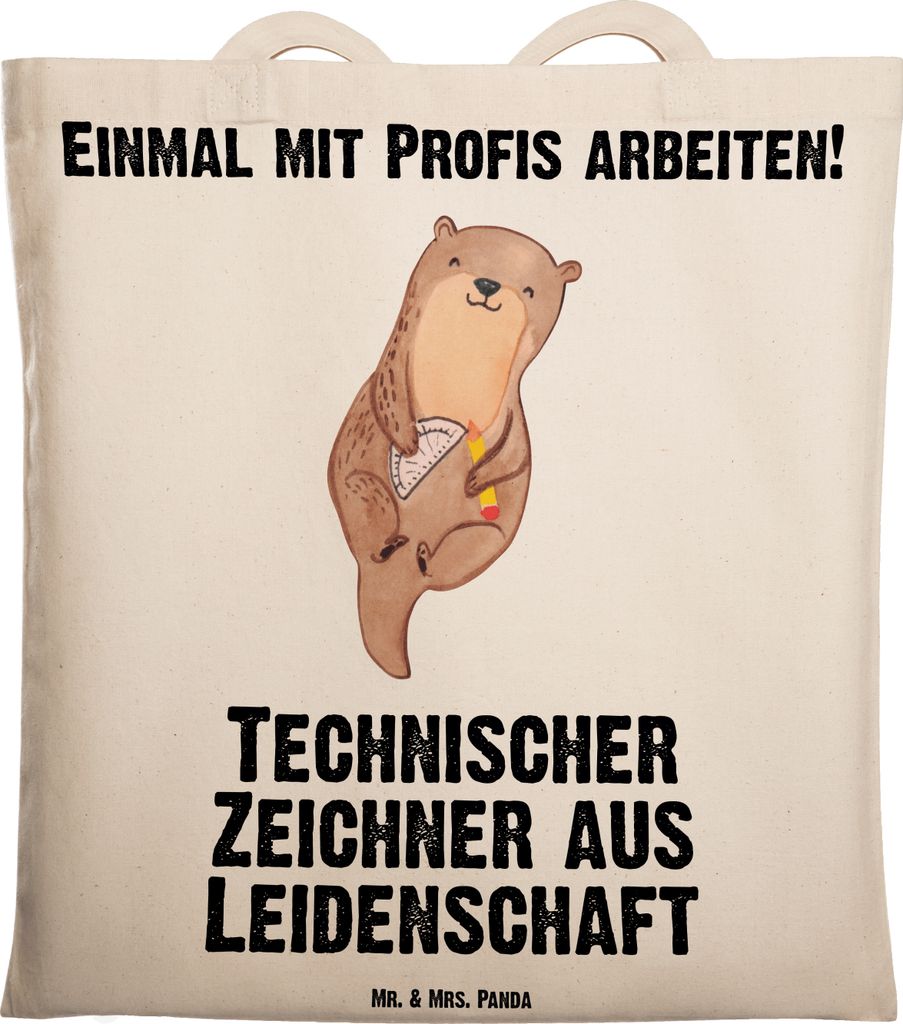 Mr. & Mrs. Panda Jutebeutel Technischer Zeichner Leidenschaft - Transparent - Geschenk, Tasche, Uni, Einkaufstasche, Laptoptasche, Tote Bag