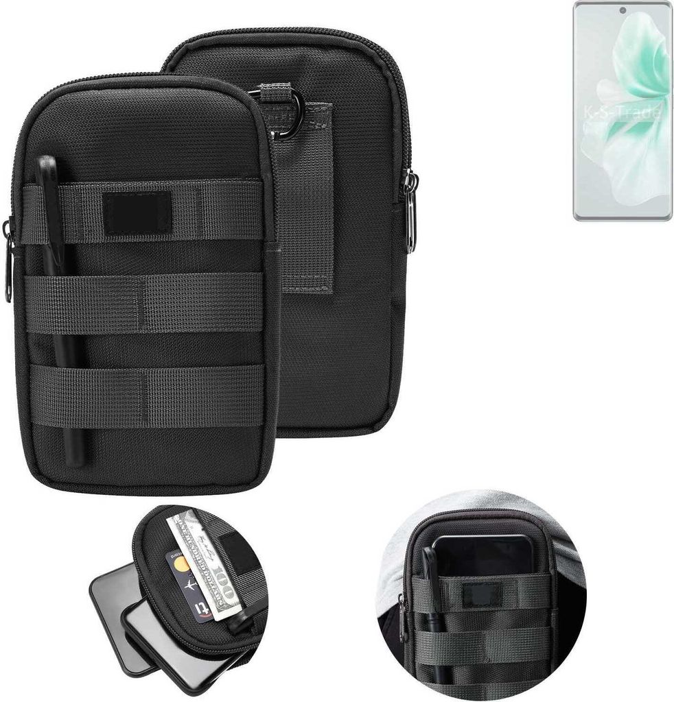 K-S-Trade Holster Gürtel Tasche kompatibel mit Vivo V30 Handy Tasche Schutz Hülle dunkel-grau viele Fächer, 1x