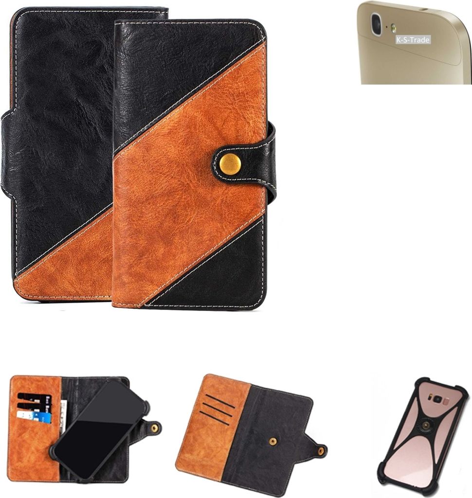 K-S-Trade Handyhülle Schutzhülle Bookstyle Case Wallet-Case kompatibel mit Huawei Ascend G7 Handy Cover Bumper Klapphülle schwarz hellbraun 1x
