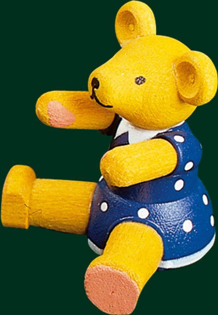 Holzfigur Holzbärenmädchen mit blauem Kleid Höhe= 3cm NEU