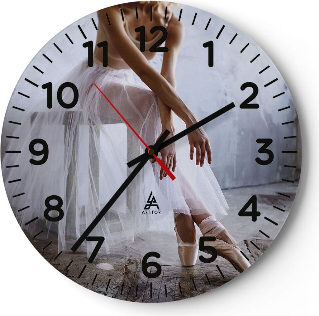 Wanduhr - Rund - Glasuhr - Ballerina Ballett Studio - 40x40cm - Schleichendes Uhrwerk - Lautlos - zum Aufhängen bereit - Dekoration Modern - Wandd...