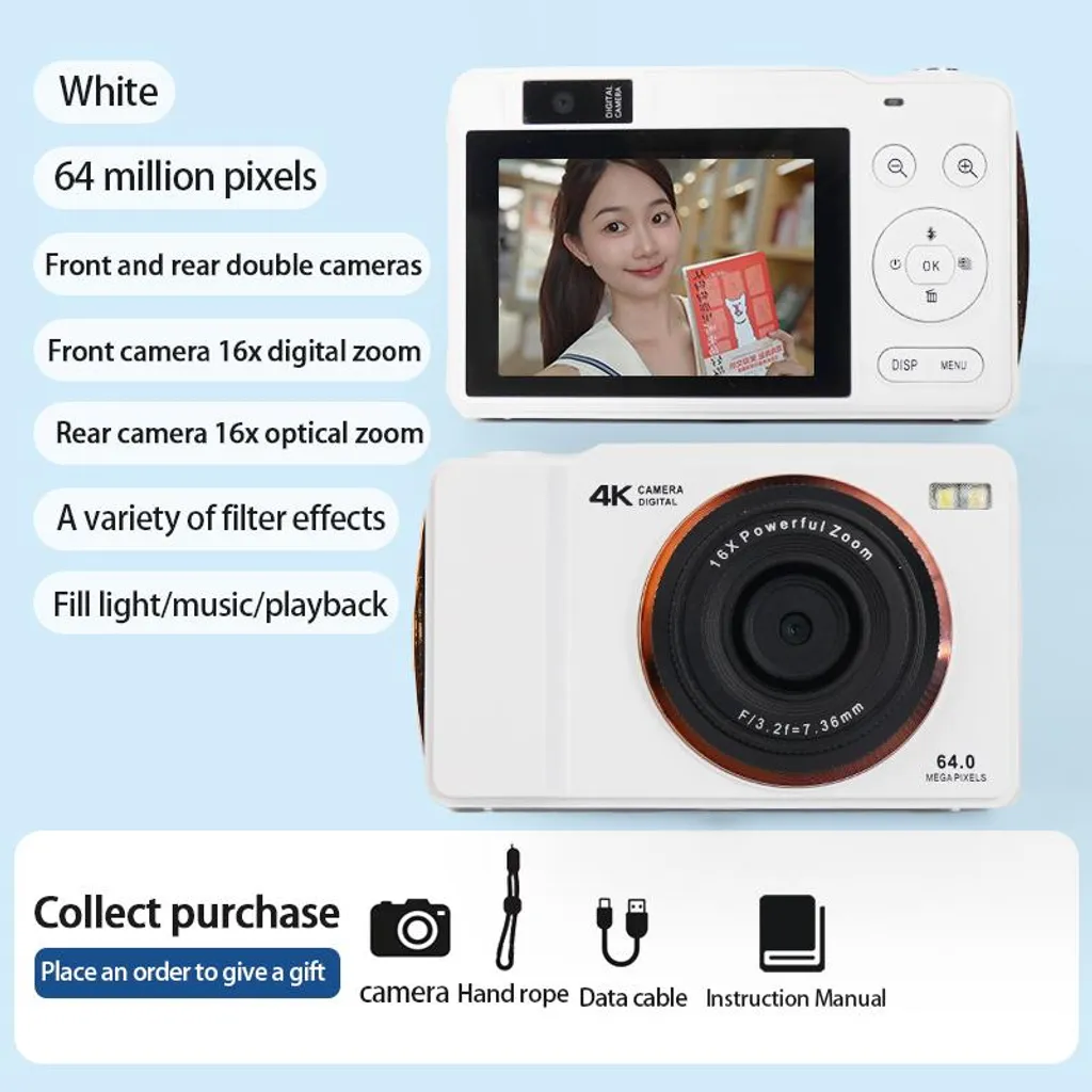 Caméra 4K Haute Résolution 64MP Zoom 16x avec Éclairage LED Intégré H14