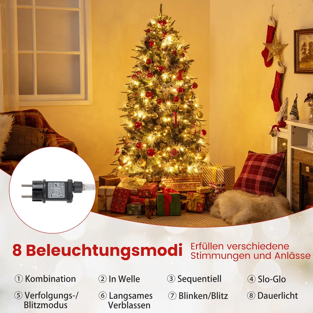Sapin de Noël 180cm Pré-illuminé, 270 LED Chaudes, Pas de Ménage, Durable - 6