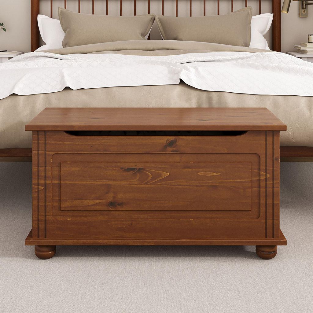 Sitztruhe BRISTOL aus Massivholz, Kastanie Finish - Truhe im Landhausstil, vielseitige Sitzbank, Kiste Massivholz mit sicherem Klemmschutz, Truhenb...