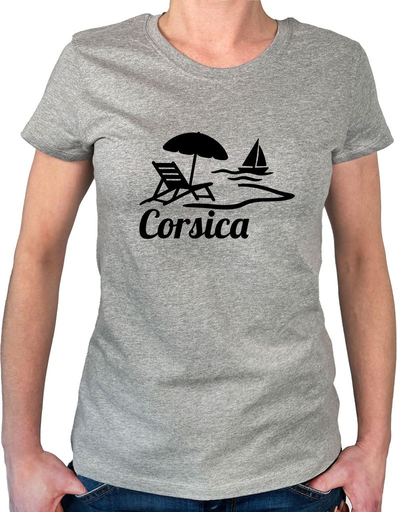 Huuraa Damen T-Shirt Corsica Frankreich L Sport Grey Bio Baumwolle Fairtrade Damenshirt Geschenkidee