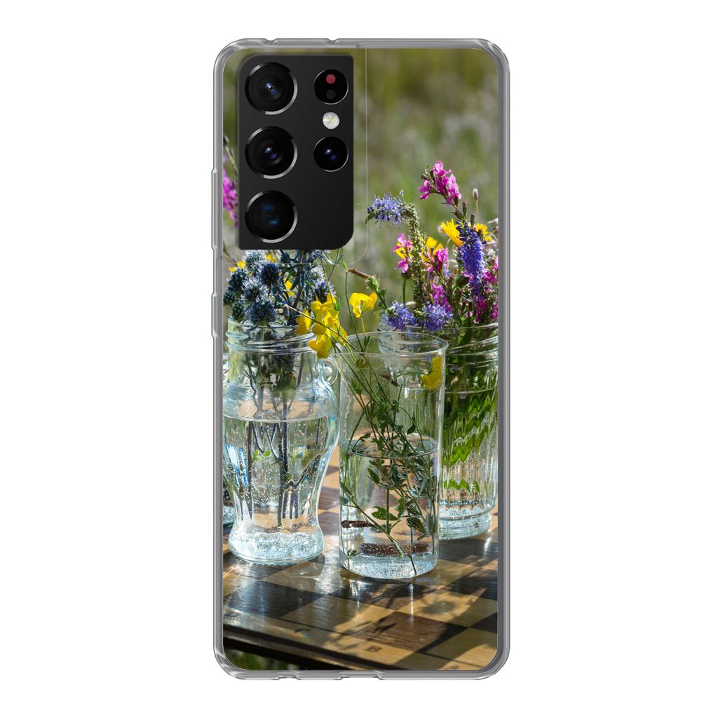 MuchoWow Handyhülle Schutzhülle Hülle für Samsung Galaxy S21 Ultra Vase - Blumen - Farben Silikon Softcase Handy Hülle - Mobiltelefon