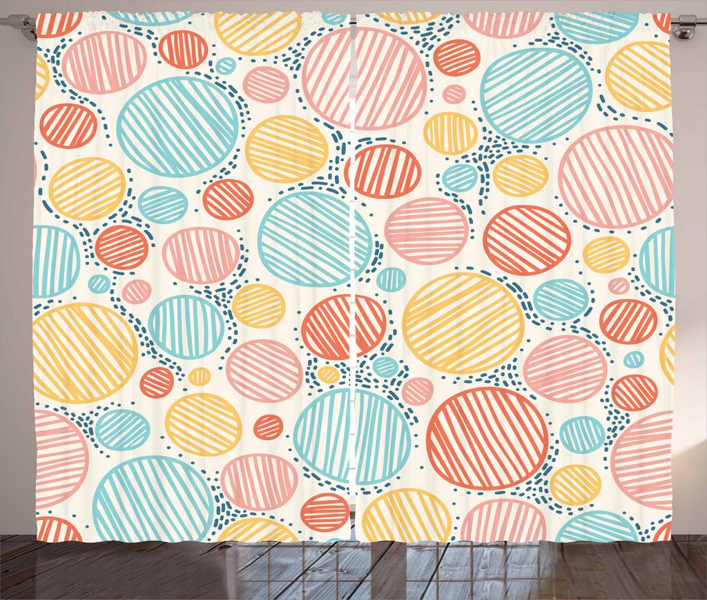 ABAKUHAUS Bunt Rustikaler Gardine, Gestreifte Kreise Pastell, Schlafzimmer Kräuselband Vorhang mit Schlaufen und Haken, 280 x 245 cm, Mehrfarbig