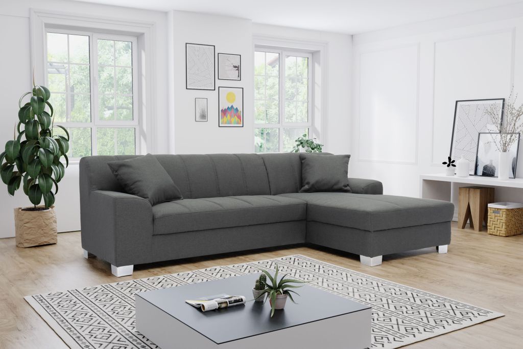DOMO Collection Ecksofa Capri, Sofa in L-Form mit Schlaffunktion und Füßen aus Chrom, Schlafsofa, Polsterecke, 239 x 152 x 75 cm (BxTxH), grau