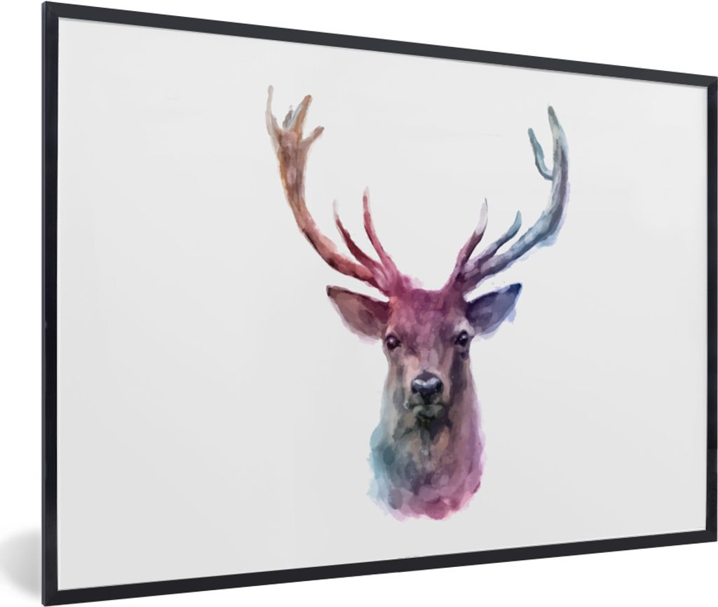 MuchoWow MuchoWow Gerahmtes Poster Rotwild - Farbe - Farben 90x60 cm - Poster mit zchwarzem Bilderrahmen - Fotorahmen - Foto-Plakat