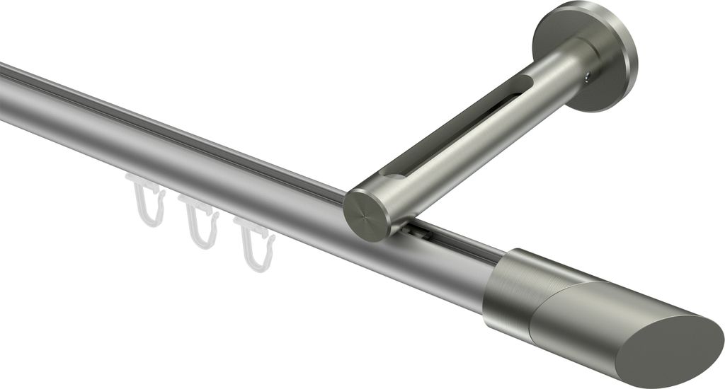 Interdeco Innenlaufstange / Gardinenstange mit Innenlauf Silbergrau / Edelstahl-Optik, Typ Siteno Verano (Schräge Bicolor), 20 mm Ø 1-läufig, 20...