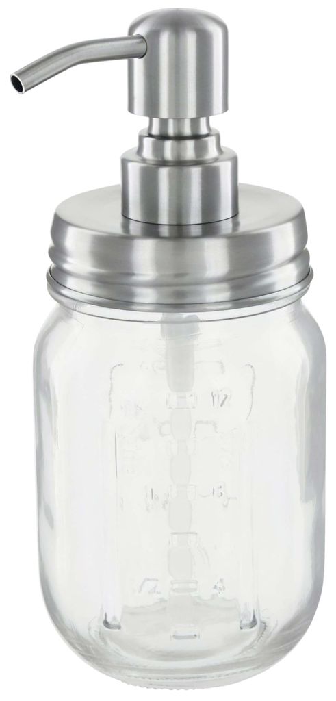 Vintage-Seifenspender aus einem Mason-Glas im Landhausstil - 473 ml nachfüllbar - mit Pumpverschluss aus Edelstahl 304 (gebürstetes Silber).