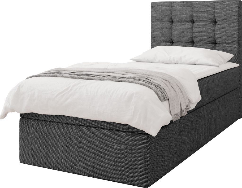 MIRJAN24 Boxspringbett mit Bettkasten Luanda Single, Einzelbett mit Topper, Kopfteil, Härtegrad H3 (Farbe: Muna 10, Größe: 100x200 cm)