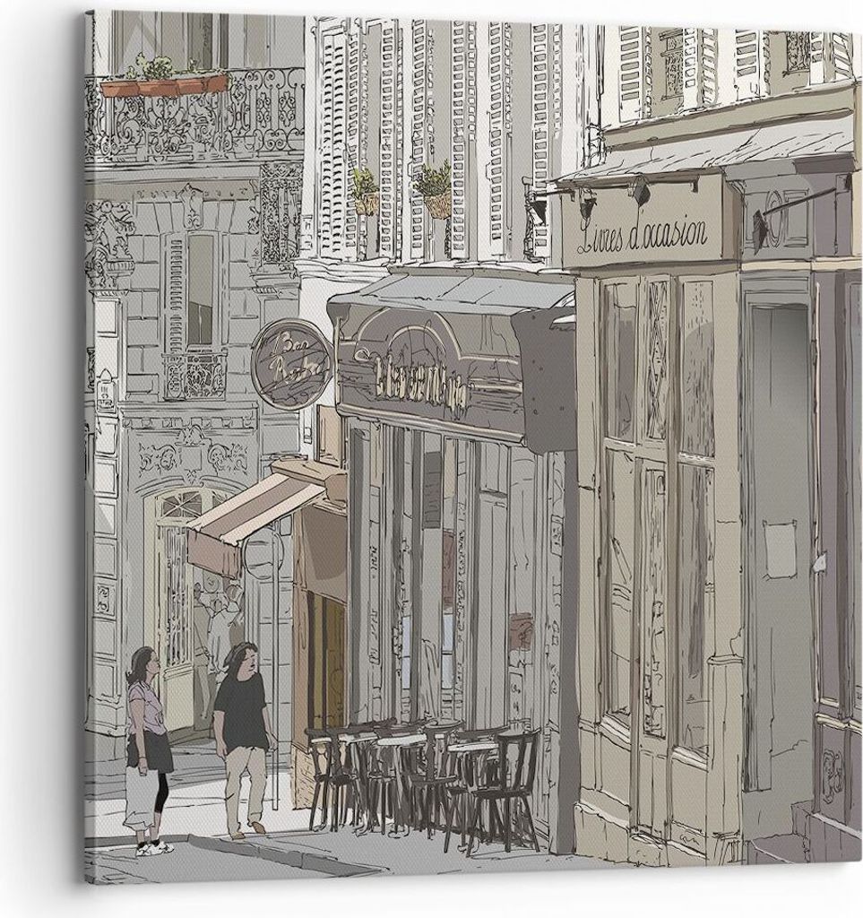 Bild auf Leinwand - Leinwandbild - Einteilig - Architektur Zeichnen Montmartre - 70x70cm - Wand Bild - Wanddeko - Wandbilder - Leinwanddruck - Bild...
