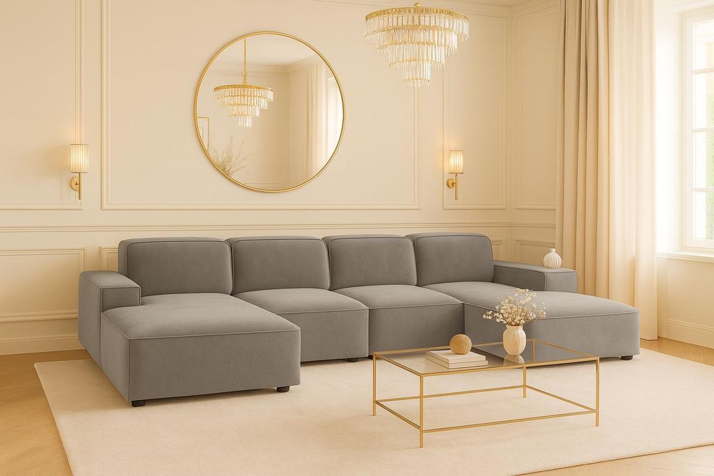 Kaiser Möbel Ecksofa Cursal U-Form, Stoff Salvador, Grau