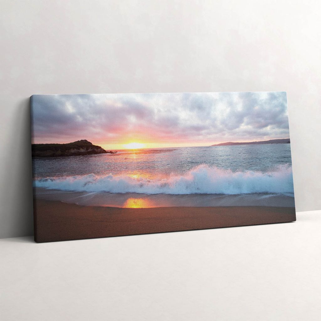 Meeresstrand und Sonnenuntergang – Leinwandbild Wandbild – 140x70 cm – Leinwandbilder – Wandbilder – Schlafzimmer – Flur