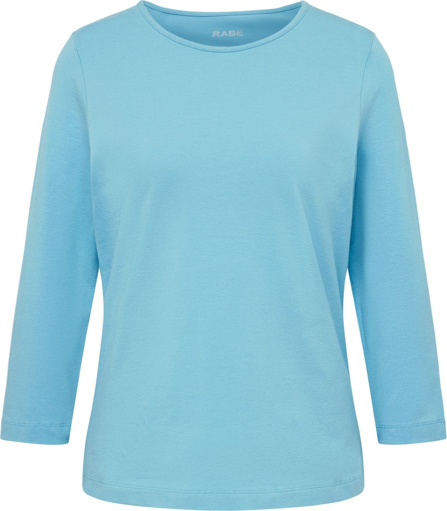 Damen T-Shirt, Rundhalsausschnitt, 3/4-Ärmel, tailliert, unifarben Hellblau, pflegeleicht
