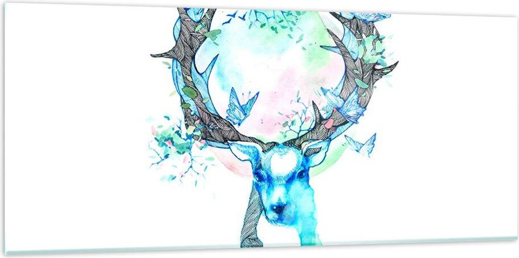 Bilder auf glas - Hirsch Natur Landschaft Dekoration - 120x50cm - Glasbilder - Wandbilder - Kunstdruck - Wanddekoration aus Glas - Glas Bilder - Wa...
