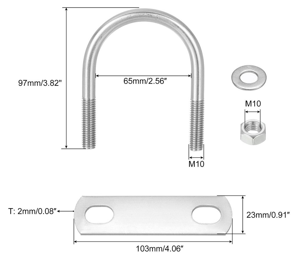 8 Set U Schrauben M10 x 63mm ID x 97mm L?nge Runde U Bš¹gelschraube Edelstahl 304 Klammer Schellen U-Bolzen mit Gewinde Muttern Rahmenplatte Unte...