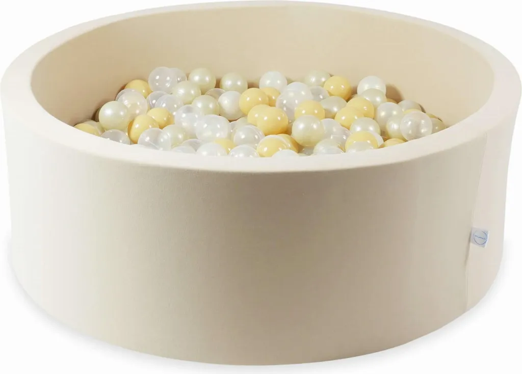 Grande piscine à balles en mousse beige 110x40 cm avec 500 boules