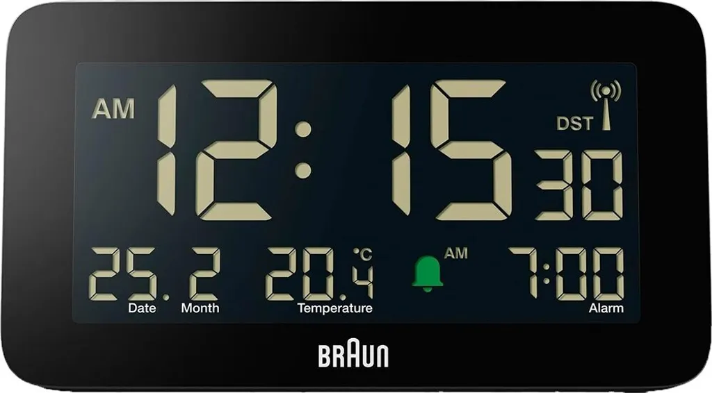 Braun BC10B-DCF Réveil numérique radio-piloté noir pour un réglage précis