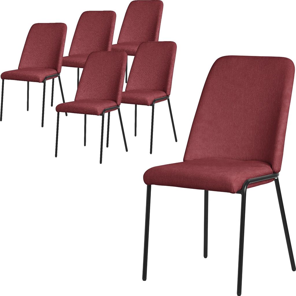 ML-Design Esszimmerstühle 6er Set Rot Küchenstühle aus Polyester mit Metallbeinen Wohnzimmerstühl mit Rückenlehne Polsterstühle für Esszimme...