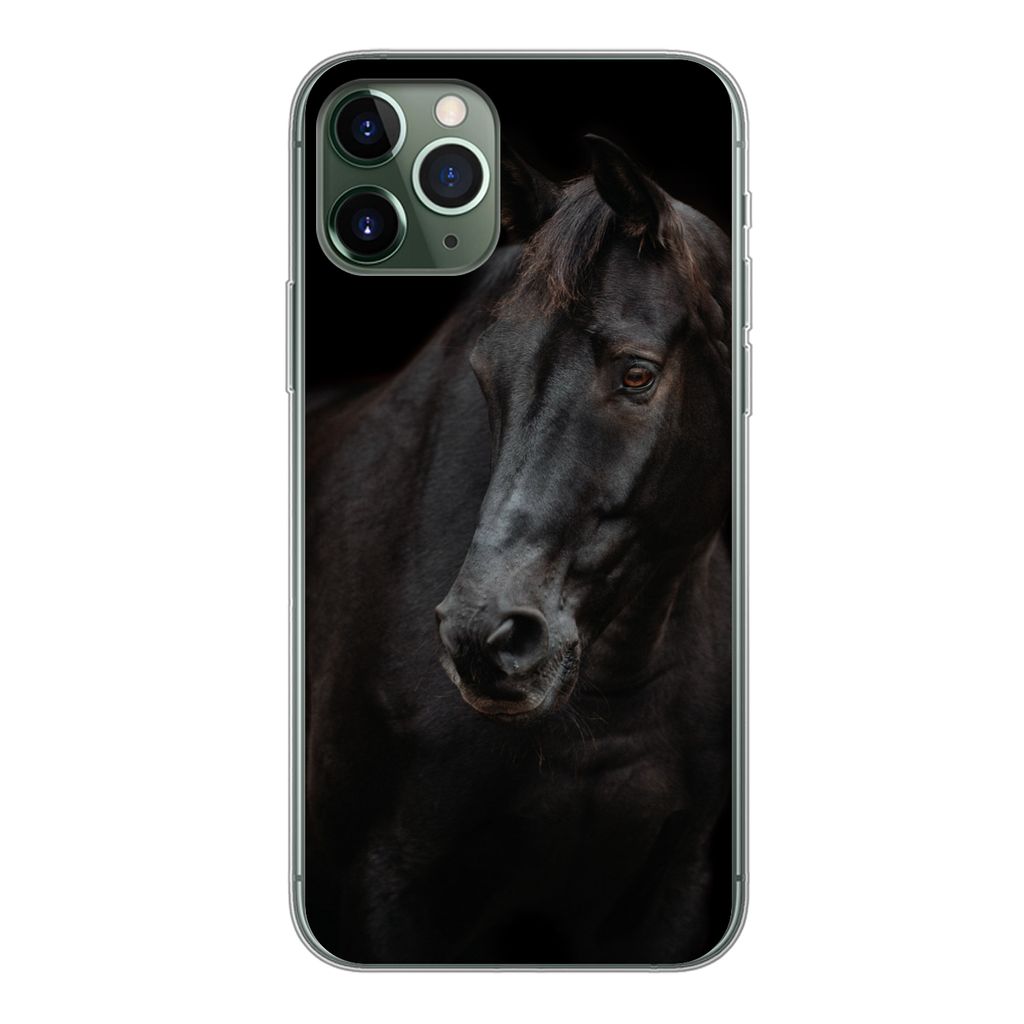 MuchoWow Handyhülle Schutzhülle Hülle für iPhone 11 Pro Pferd - Leicht - Schwarz Silikon Softcase Handy Hülle - Handy