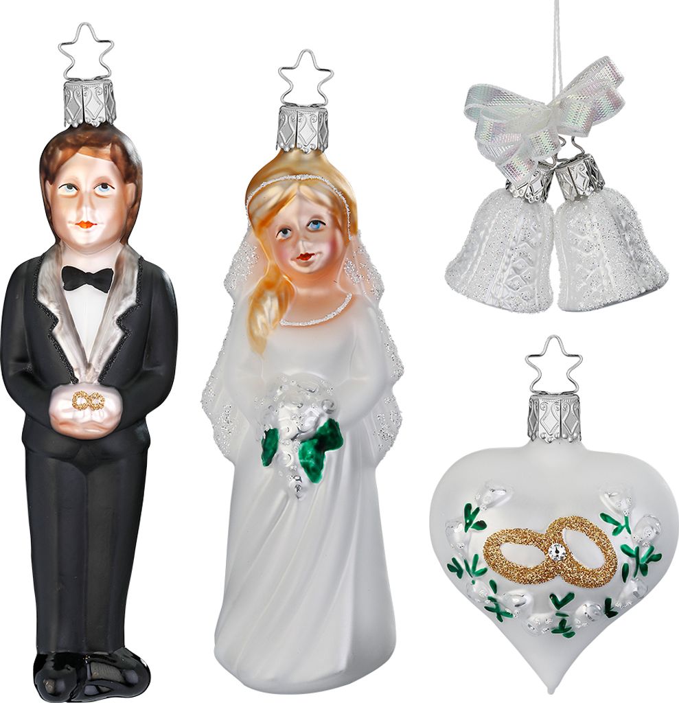 Christbaumschmuck Glas 4,5-15cm Hochzeit 'Ewig Uns' 4er Geschenkset