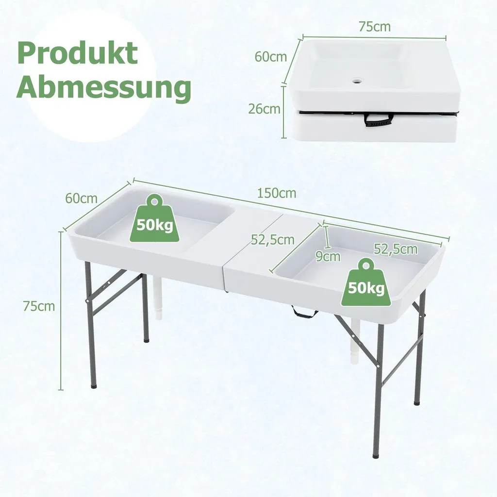 Table de camping pliante avec double vasque évier et tuyau de vidange