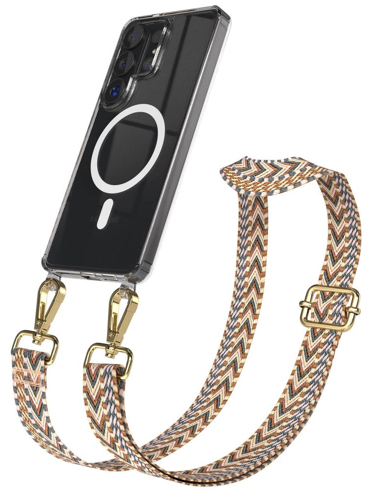 EAZY CASE - Handykette mit MagSafe Hülle für Samsung Galaxy S26 Ultra, Handyband ZickZack Style, Karabiner Gold, Umhängeband in Rot