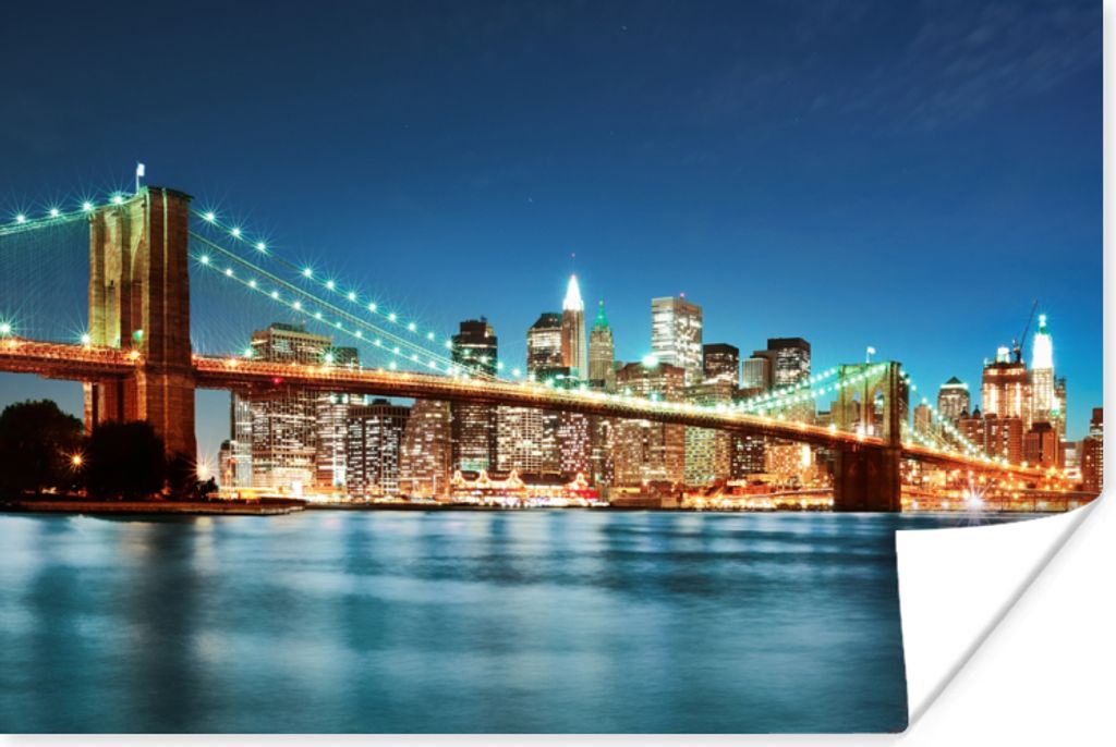 MuchoWow Poster New York - Brücke - Architektur - Brooklyn - Licht 60x40 cm - Schlafzimmerdekoration