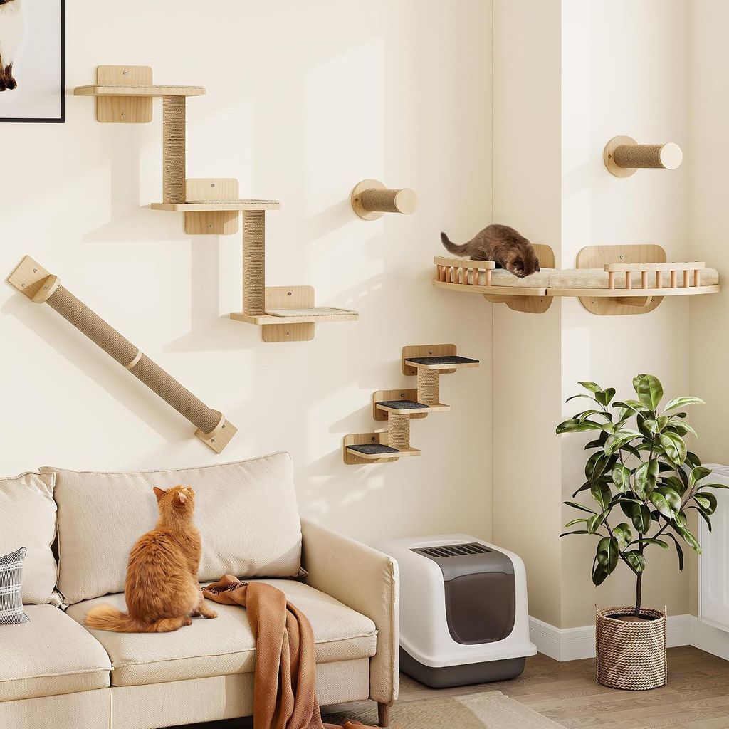 7 tlg. Katzen Kletterwand Set, Wandkratzbaum Produktbild 